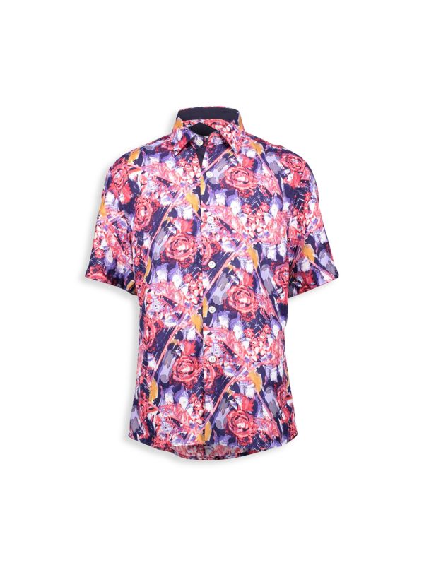 Elie Balleh Boy's Splash Rose Print Button Up Shirt